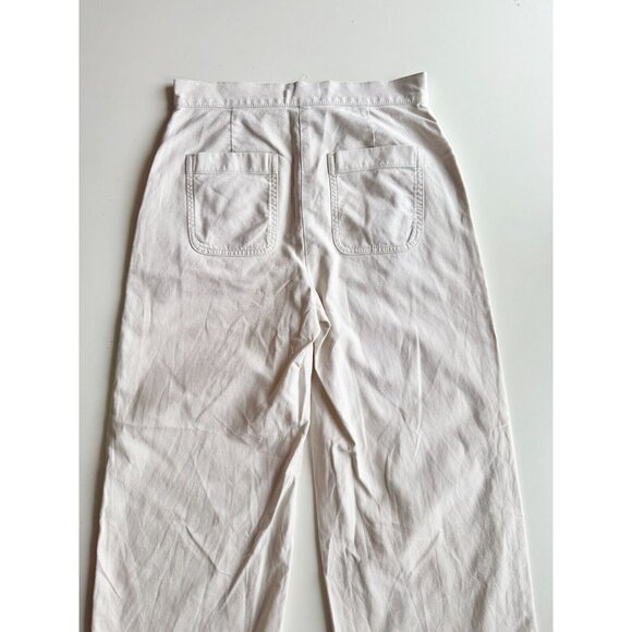 EILEEN FISHER Bone Cotton Hemp Stretch Canvas Wide Leg Ankle Pants, Size 2P - Picture 4 of 10